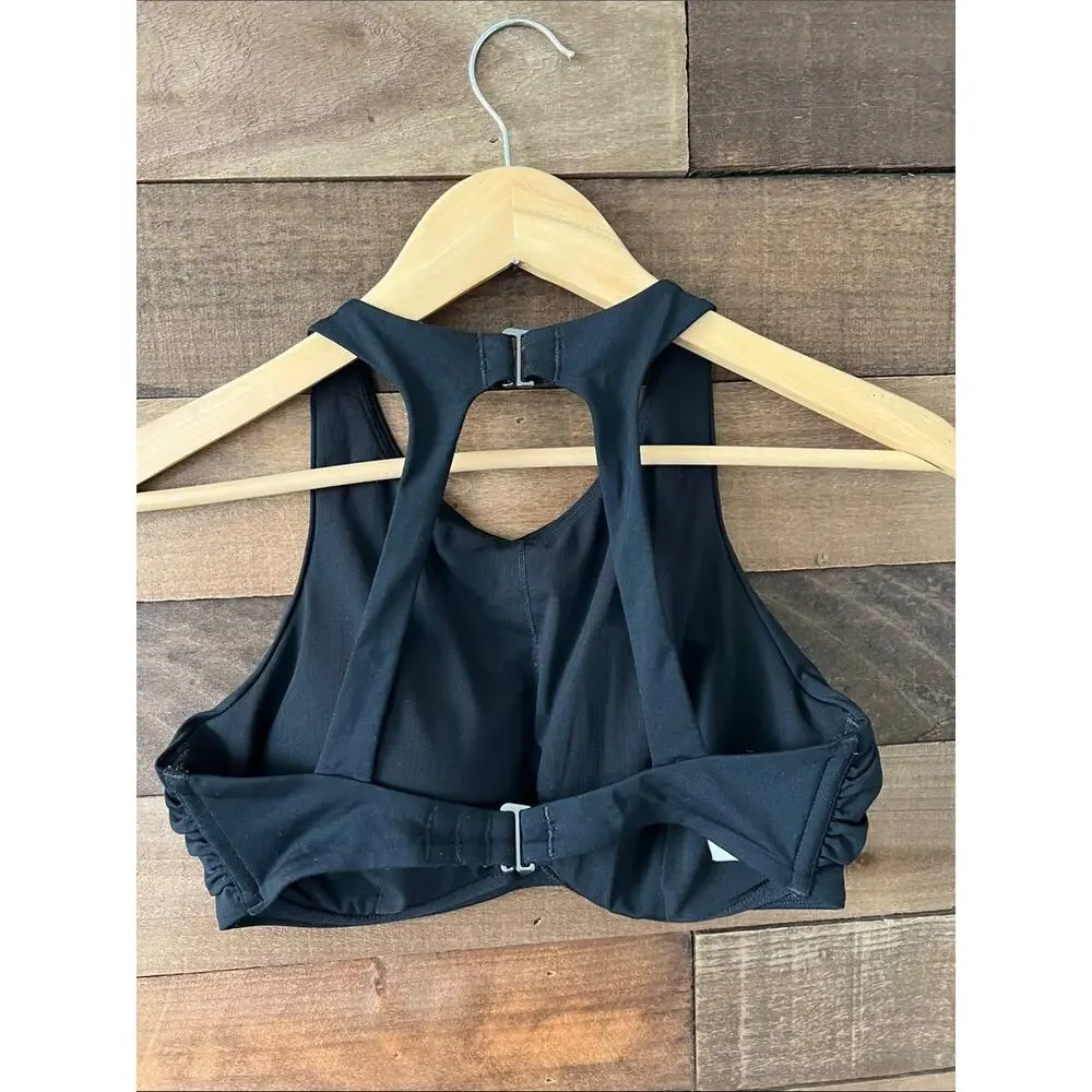 Athleta Women's Maldives High Neck Swim Bikini Top in Black Size 34D/DD